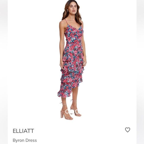 Elliatt Byron Asymmetrical Hem Midi Floral Dress in Multi Pink L - Picture 2 of 14